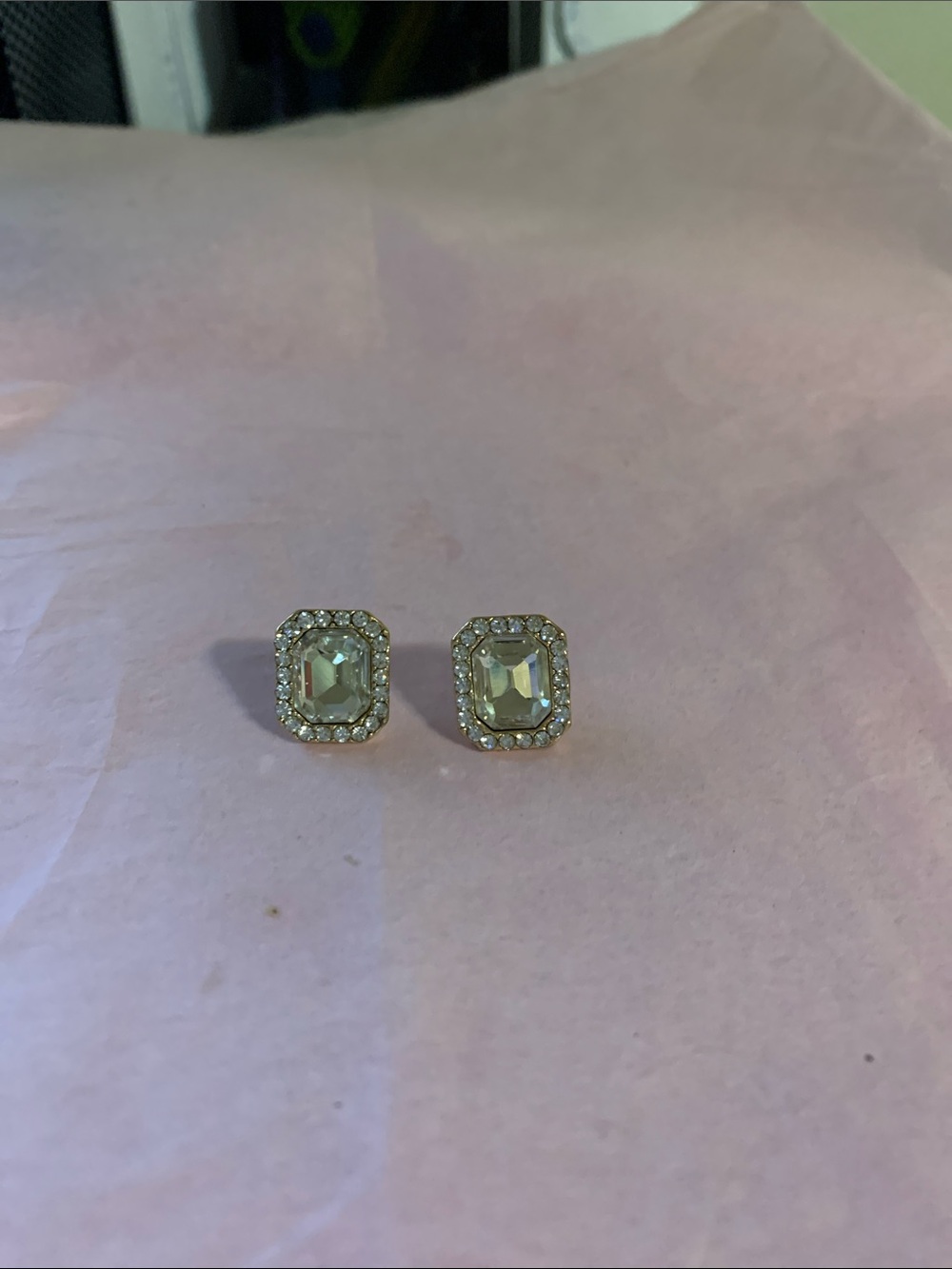 Gold-Trim Clear Crystal Halo Stud Earrings - Women Jewelry